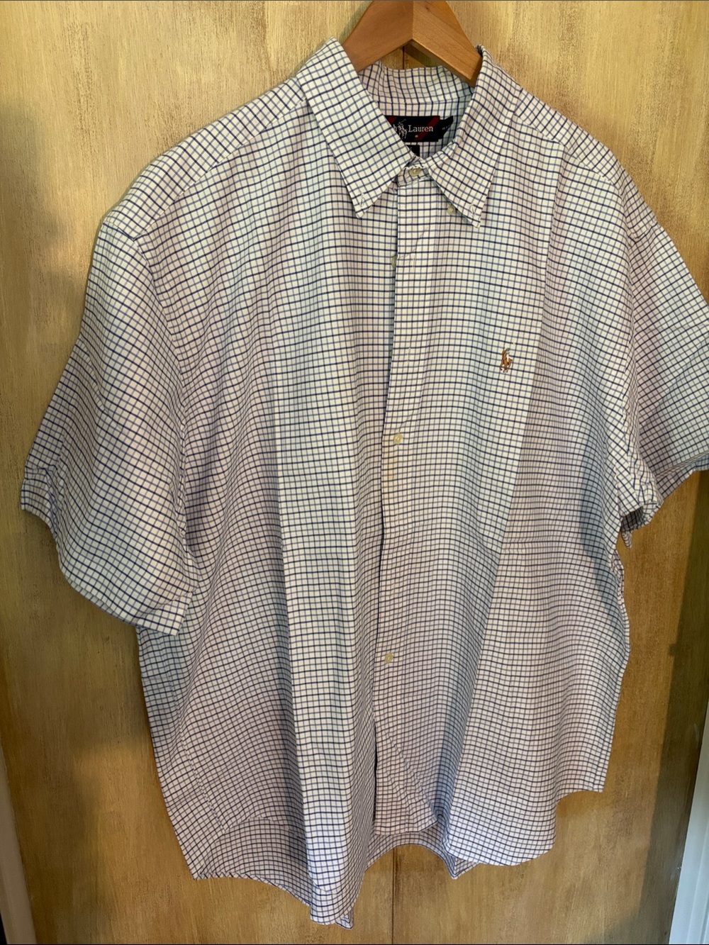 Ralph Lauren White & Navy Grid Short-Sleeve Button-Down Shirt size 2xL